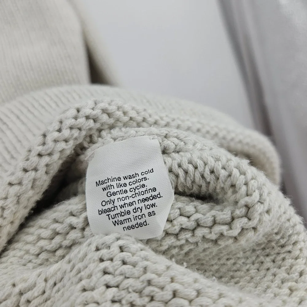 VTG J.Crew Roll Neck Sweater Ivory Cotton Heavy Knit Preppy Pullover Winter Sz L